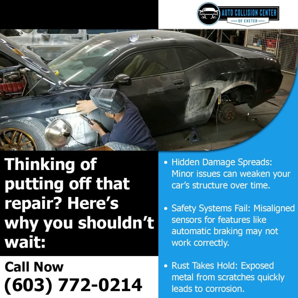 Why Delaying Auto Body Repairs Can Create Bigger Problems 1 professional working on the side cover of the car