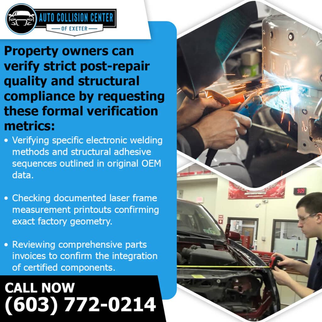 Why Professional Auto Body Repair Is About More Than Appearance 2 Infographic from Auto Collision Center of Exeter listing formal metrics to verify post-repair quality and structural compliance.